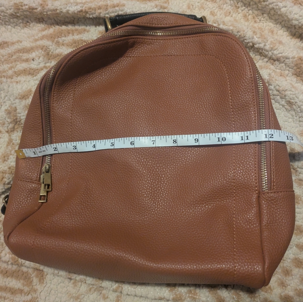 Roolee Caramel Leather Front Zip Backpack Purse - Picture 16 of 16